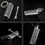 Camping Waterproof Portable Fire Starter Metal Match Stick Keychain Survival Tool Permanent Flint Match Reusable Windproof Emergency Lighter for Hiking Backpacking Outdoor Black