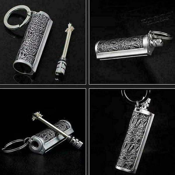 Camping Waterproof Portable Fire Starter Metal Match Stick Keychain Survival Tool Permanent Flint Match Reusable Windproof Emergency Lighter for Hiking Backpacking Outdoor Black