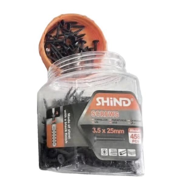 Shind Black 3.5x25mm Screws – Approx. 458-Piece Pack | Durable Steel Fasteners for Wood & Drywall