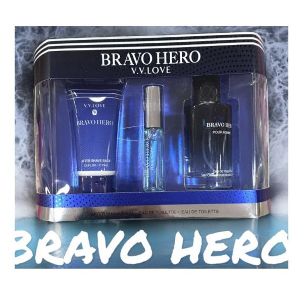 V.V.Love Bravo Hero Eau De Toilette Gift Set – Masculine Aromatic Fougere Cologne, Travel Size + Body Care