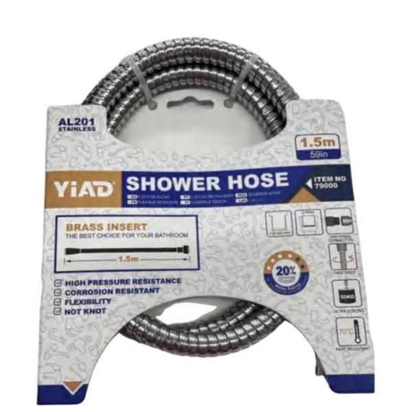 Yiad 1.5m Flexible Shower Hose – High Pressure, Anti-Knot, Chrome Finish with Brass Inserts