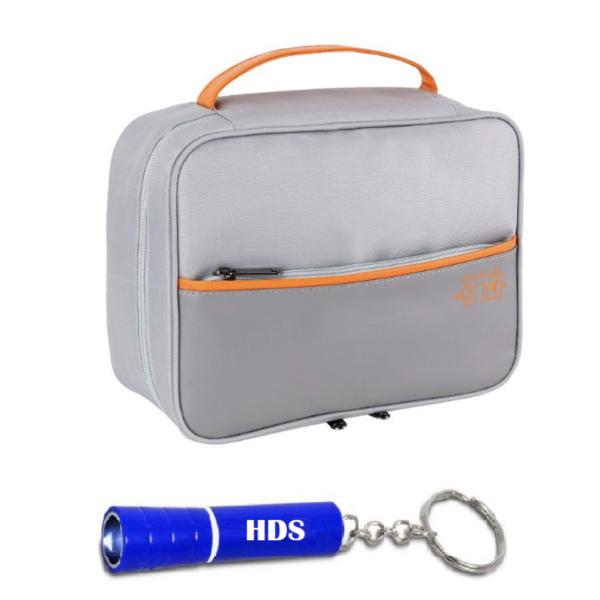 Double‑Layer Travel Electronics Organizer Bag with Built‑In HDS Torch – Grey & Orange, Waterproof & Shock‑Proof Tech Pouch