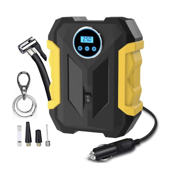 12 V Digital Tire Inflator & LED Light Air Compressor with 2‑Ring Key Holder – Auto Shut‑Off, PSI/BAR Display