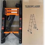 4.0m Multifunctional Telescopic Ladder 2.1m Herringbone A-Frame Step Ladder Heavy Duty Thickened Steel Folding One-Touch Unlocking Black & Orange