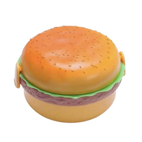 Burger-Shape Lunch Box – Double-Layer, Leak-Proof, Food-Safe Plastic (1000 ml), Includes Spoon & Fork