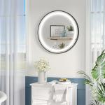 60 Round LED Bathroom Mirror with Black Frame Touch Sensor Control Wall-Mounted Lighted Vanity Mirror Matte Black 60cm