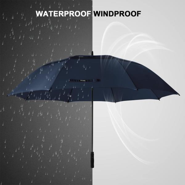 Totally Home TH127 Golf Umbrella Windproof Dual-Layer Double Canopy Automatic Open Rain Shield Navy Blue Large