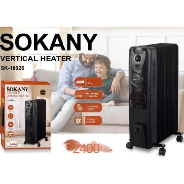 Sokany SK-18026 Oil Filled Radiant Heater for Indoor Home Heating 2400W 9 Fins with Built-In Fan Boost Black Medium