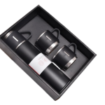 500 mL Black Stainless Steel Vacuum Flask Set with 2 Insulated Cups – Double-Wall Thermal Bottle Gift Set