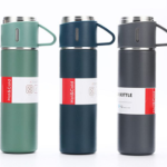 500 mL Black Stainless Steel Vacuum Flask Set with 2 Insulated Cups – Double-Wall Thermal Bottle Gift Set
