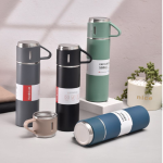 500 mL Black Stainless Steel Vacuum Flask Set with 2 Insulated Cups – Double-Wall Thermal Bottle Gift Set